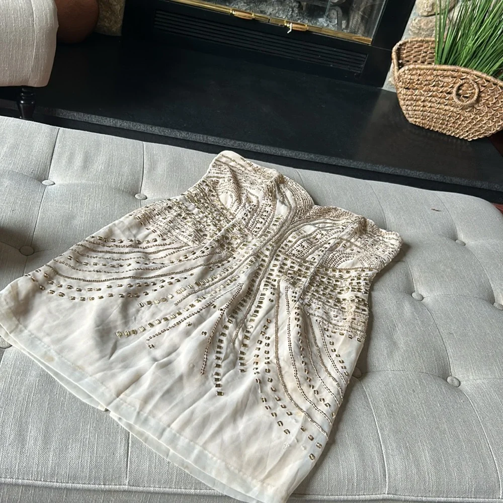 H&M Creme Sequenced Strapless Mini Dress Size 12 - Picture 3 of 9